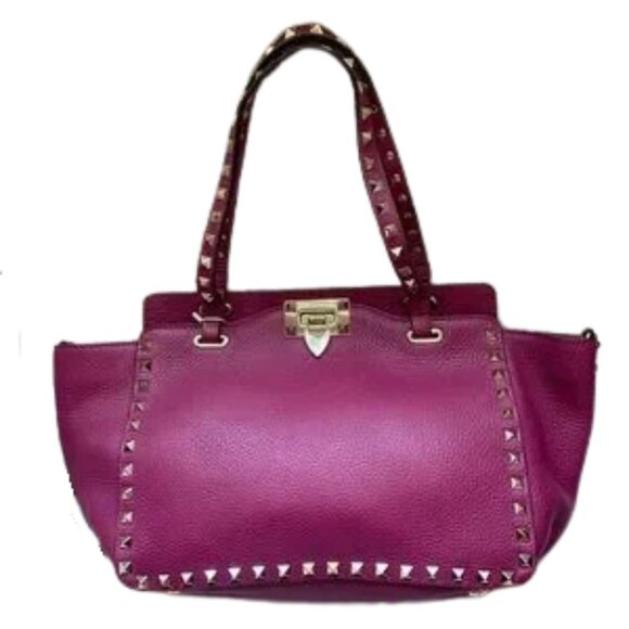 VALENTINO GARAVANI Rockstud Small GRAINY CALF SKIN Tote in MAGENTA - Picture 2 of 16